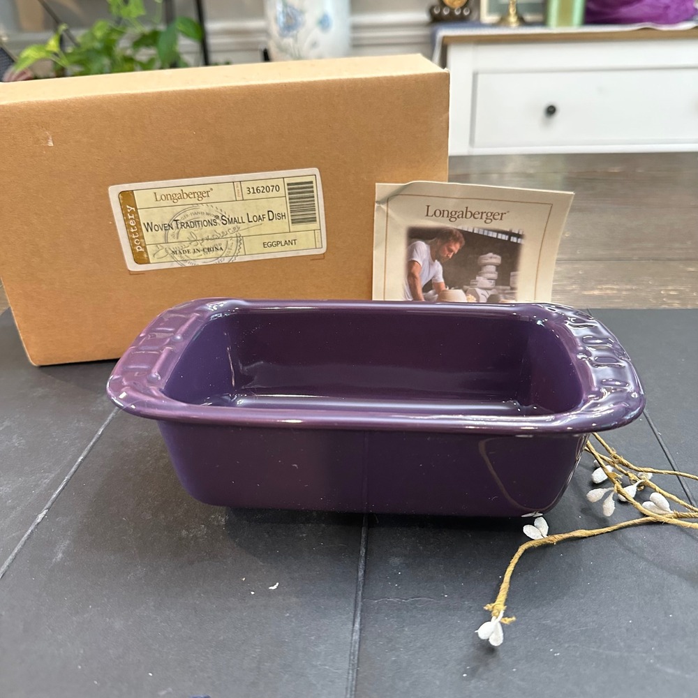 Longaberger Pottery Woven Traditions Eggplant Color Small Loaf Baking  Dish New